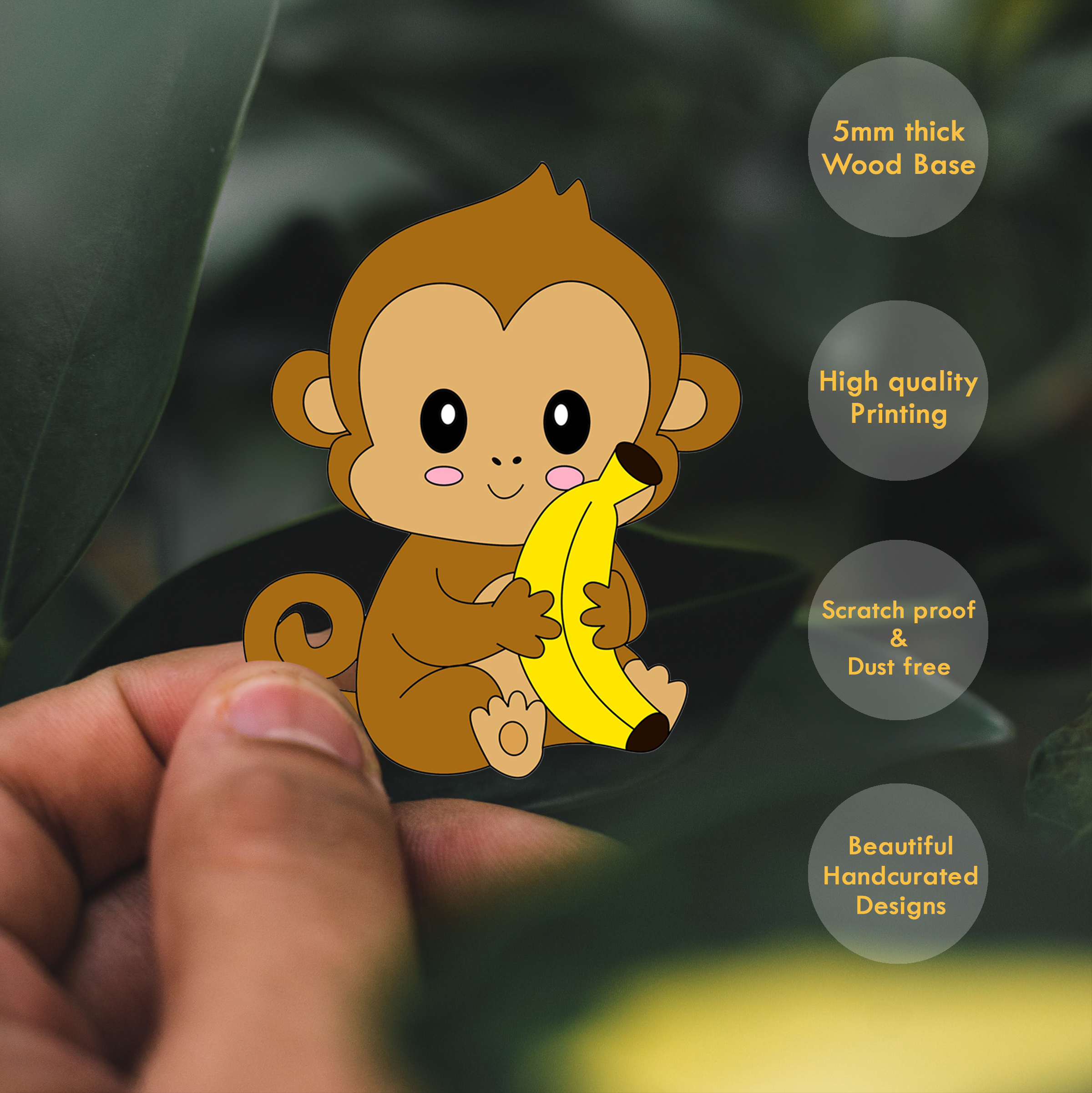 Wooden Fridge Magnet - Monkey with Banana